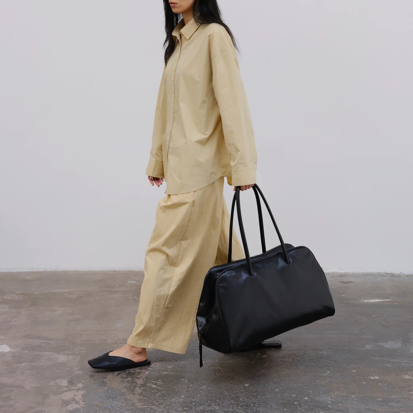 Soft Vegan Leather Large Bowling Shoulder Tote Bag