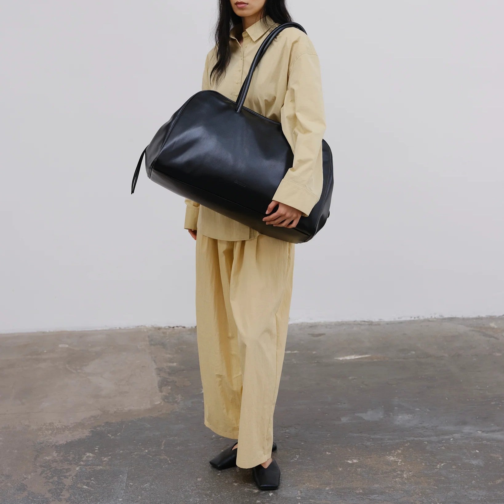 Soft Vegan Leather Large Bowling Shoulder Tote Bag